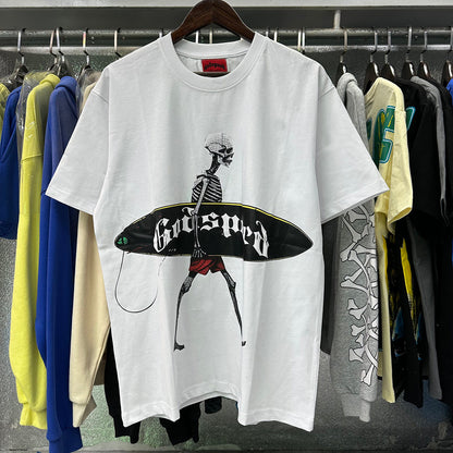 Godspeed T-shirts Skateboard Skull Junior Print Cotton Casual Short Sleeve Men and Women