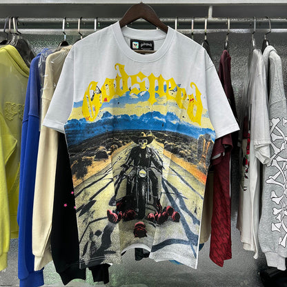 Godspeed T-shirts Knight Rose Print Cotton Casual Short Sleeve Men and Women